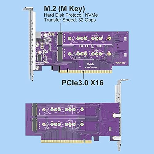 Адаптер REDLUX PCIe 3.0 - NVMe (4) M. 2 за твърдотелно устройство M. 2 (M Key) X16, съвместим с дънна платка PCIe 3.0 и обратно