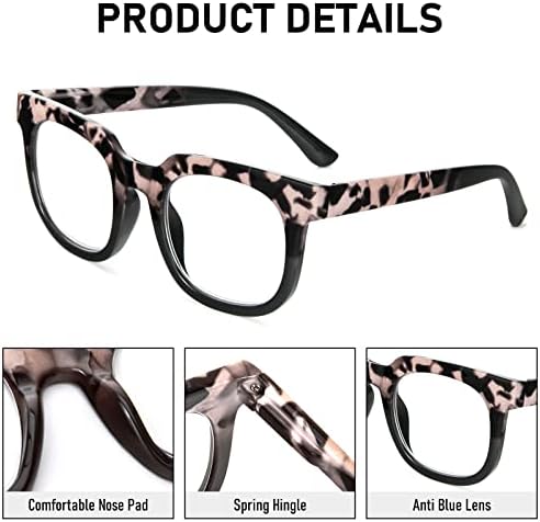MMOWW 6 опаковки големи квадратни очила за четене за жени, модни четци в стила на Опра, блокиране на синя светлина,
