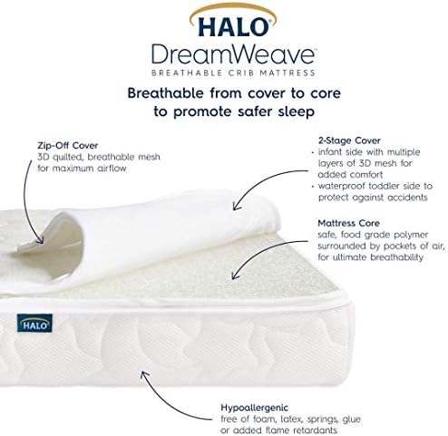 Матрак за бебешко креватче Halo DreamWeave с дишаща мрежа и Чаршаф за легло Aden + Anais Essentials Classic, Бял