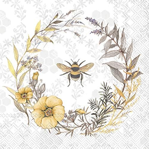 3-Слойна Хартиени Салфетки Boston International IHR, Размер за ланча 20 Грама, Венец от диви цветя Bee