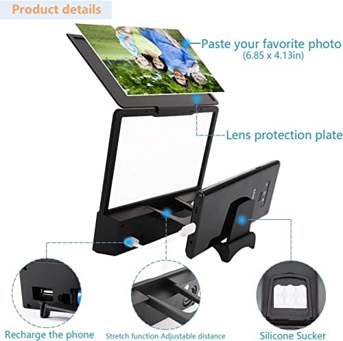 Лупа на екрана на смартфон, Лупа на екрана 12-инчов HD проектор с високоговорители Bluetooth, Сгъваема поставка за телефон