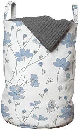 Чанта за дрехи Ambesonne с цветя модел, Cosmos Flowers Синьо-Сиви Тонове, Опростена и Непрекъснато Споразумение,