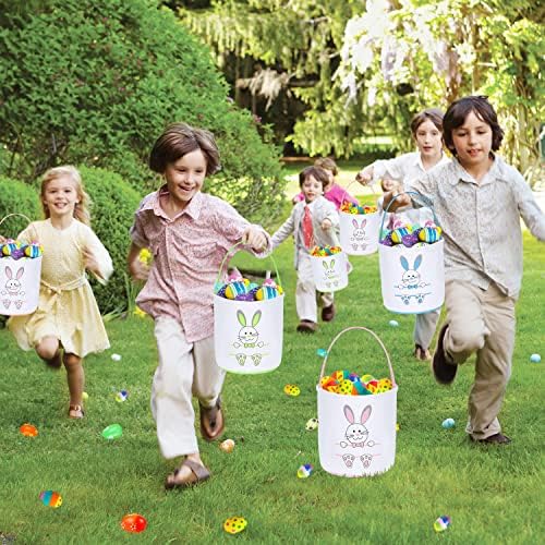6 бр Великден кошница яйца на лов за деца Бъни платно мъкна подаръци чанти яйца, бонбони и подаръци носят кофа с великденски