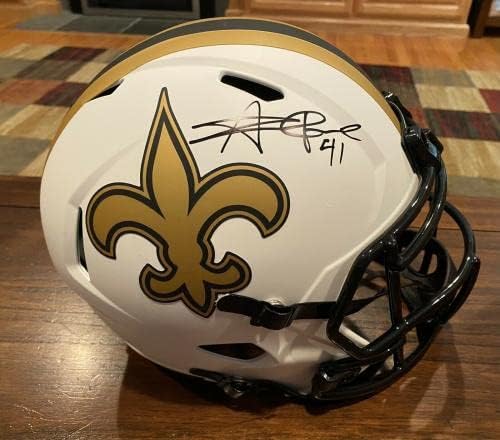 Каска Свидетел на Лунната Затъмнение New Orleans Saints с автограф Элвина Камары JSA 1 - Каски NFL с автограф