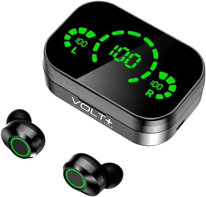 Слушалки Volt Plus TECH Wireless V5.3 LED Pro, съвместими с вашия HTC One (M8) Harman Kardon Edition IPX3 Bluetooth-защита от вода и пот/ шумопотискане и четырехъядерным микрофон (черен)