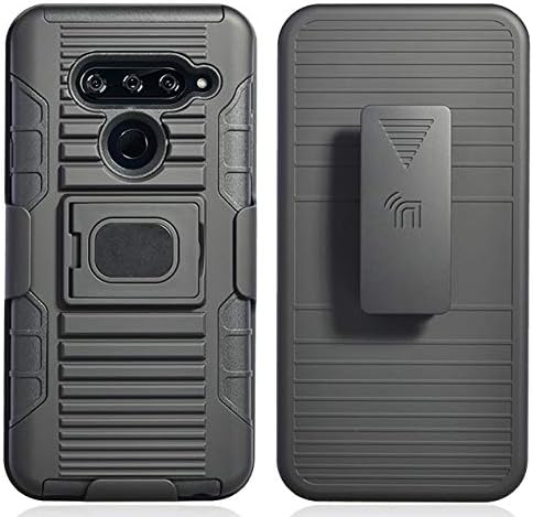 Калъф/Определяне на/Клипса за LG V40, Nakedcellphone, Черен калъф с пръстеновидна дръжка + Поставка за набедренной