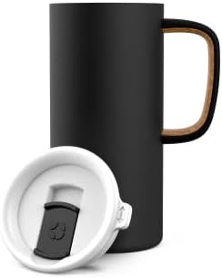 Пътна чаша Ello Campy с вакуумна изолация, херметически затворени капака-слайдер и удобна дръжка за носене, идеални за приготвяне на кафе или чай, Не съдържа BPA, Матово ч?