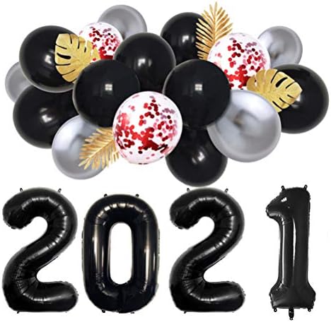 Amosfun 1 Комплект 32 Инча 2021 Номер Балон От Алуминиево Фолио, Определени Латексови Балони, Коледни Черни Вечерни