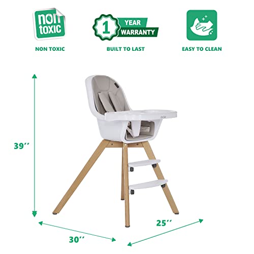Детско столче за хранене Evolur Zoodle 2 в 1 светло сив цвят, лесно моющийся, с регулируема и подвижна тава, Компактен и преносим стол-трансформатор за бебета и малки деца м