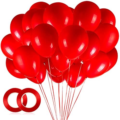 100шт Червени балони, 12-инчови Червени Латексови балони за партита с хелий за декорация на партита, като рожден Ден,