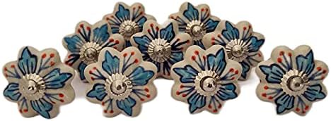 Керамични Дръжки Shargun Цвете Врата копчето Гребец чекмеджета на Шкафа Синя Опаковка от 50 каси за Врати Дръжки