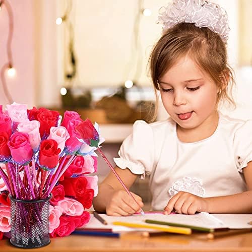 Подаръци FiGoal за Свети Валентин за детска клас, 30 бр., Розова дръжка, 30 Бележници, 30 Скоби във формата