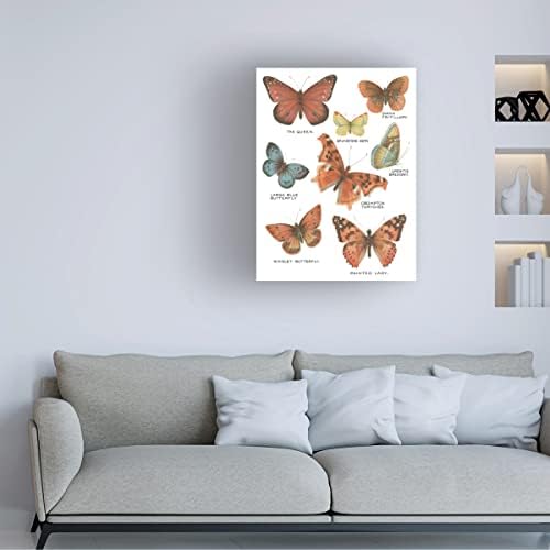 Търговска марка на Fine Art 'Картичка с ботанически пеперуди IV White' Платно-арт от Wild Apple Portfolio 24x32