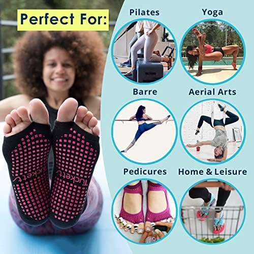 Нескользящие чорапи Tucketts Allegro без пръсти - за практикуване на йога, мряна, Пилатес, дома и почивка, педикюр - 2 опаковки