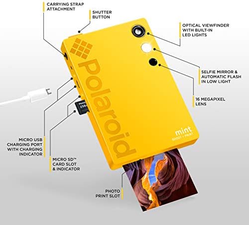 Цифров фотоапарат миг печат Zink Polaroid Mint (жълто), печат върху фотохартия Zink 2x3 с лепкава подложка
