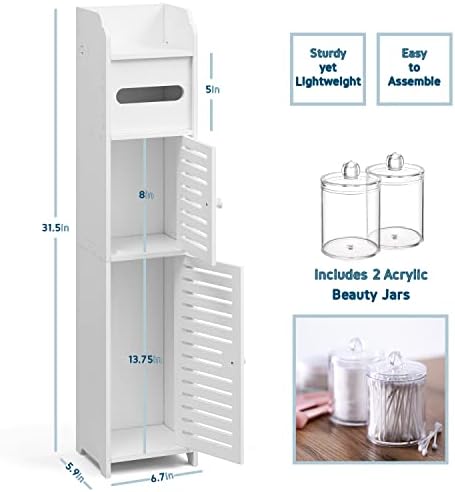 Органайзер за съхранение в банята STORAGEBUD - Открит с рафтове - Включва 2 Аптечные банки - Висок шкаф за съхранение на тоалетна