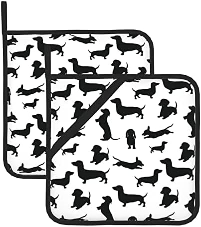 Черно Куче, Дакел, Квадратни кухненски ръкавици за Кучета, Комплекти от 2 Топлоустойчива Горещи Подложки, кухненски
