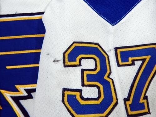 2001-02 Сейнт Луис Блус Джеф Финли #37 Използвана в играта Бяла риза DP12287 - Използваните в играта тениски НХЛ