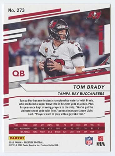 2022 Панини Prestige 273 Търговска картичка Том Брейди Tampa Bay Buccaneers по футбол NFL
