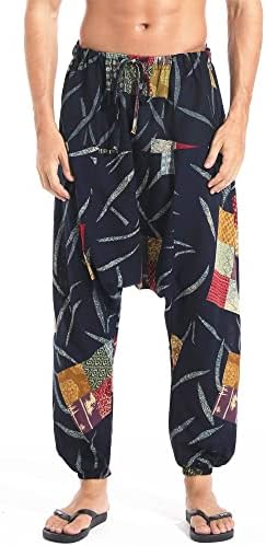 AITFINEISM Мъжки Памучни Широки Панталони-Зреещи за Йога в стил Хипи, Бохо, Цигански Аладин