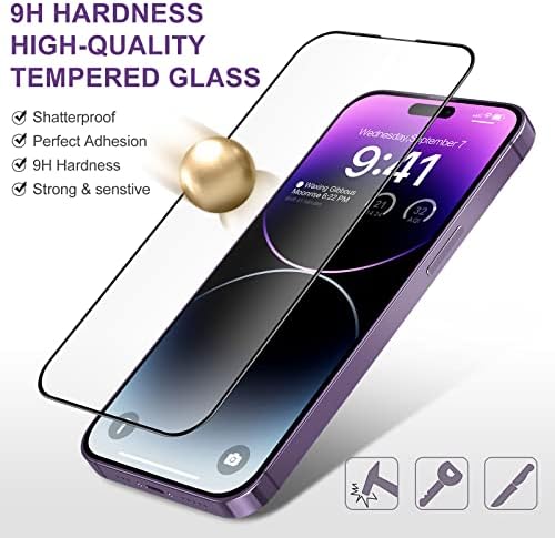 Hurgoer е Съвместим със защитни екрани за iPhone 14 pro с диагонал на екрана 6,1 инча и твърда закалено стъкло 9H.С 3-опаковъчната