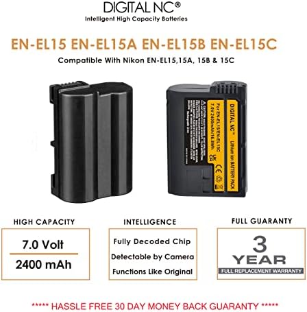 Батерии с голям капацитет EN-EL15/15A/15B/15C (2 бр) и зарядно устройство ac/dc, съвместими с модели фотоапарати Nikon Z7