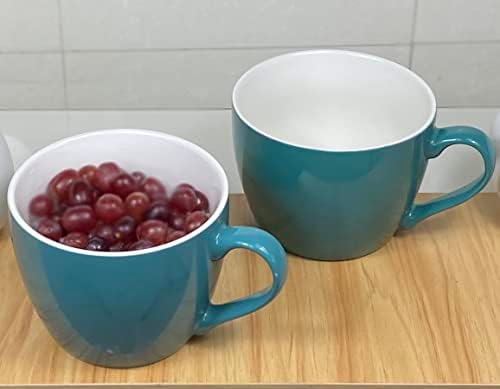 Порцеланови чаши за кафе MECOWON обем 30 мл, Комплект от 2 големи чаши за супа, Ядки и салата (Тюркоазени (синьо-зелени))