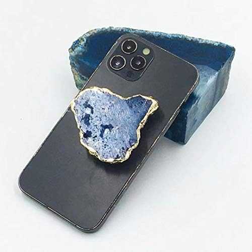 Кристален дръжка и поставка за телефон от прозрачен друзистого лекарствен естествен камък-аксесоар за телефон от кристал (син)