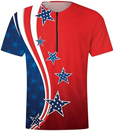 MIASHUI Мъжка тениска с дълъг ръкав за джогинг, летен флаг на Деня на независимостта, дигитална 3D печат, тениска с цип, къса