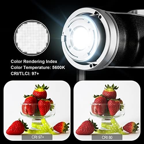 Комплект видеосветки GVM 300 W, CRI 97 + 5600k, 91500Lux @ 1 м, Осветление за фотография с монтиране Bowens, Система