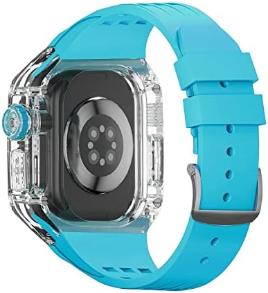 DZHTUS Комплект Модификация Прозрачен корпус за Apple Watch Band Ultra 49 мм Калъф от Фторопластика Каишка Метален Обтегач