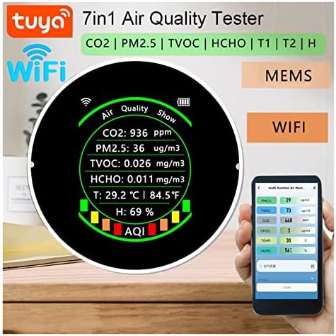 WiFi 7в1 Детектор на качеството на въздуха CO2 Метър ФПЧ2.5 TVOC HCHO Термогигрометр Детектор за въглероден диоксид Многофункционален