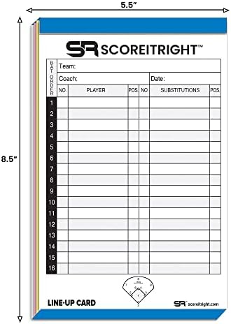 Картички със състава на бейзбол / софтбол Score It Right – Карта със състава на 16 играчи във формат книга за 24 мача – Празна