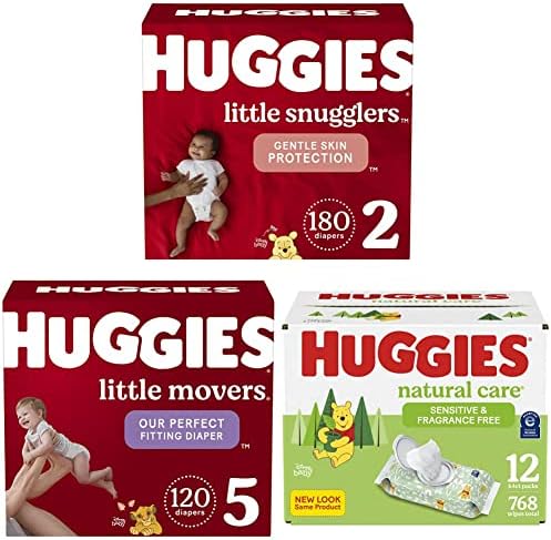 Бебешки пелени с Размер 2 (12-18 кг), 180 карата, Бебешки пелени Huggies Little Snugglers & Little Movers Размер