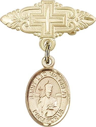 Детски икона Jewels Мания за талисман на Св. Лъв Велики и игла за икона с Кръст | Детски икона от 14-каратово злато