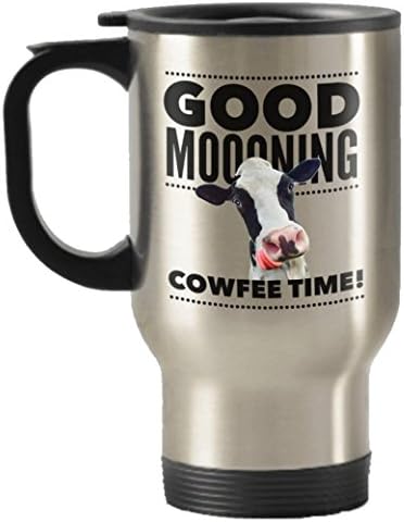 me, myself & i DESIGNS Пътна Чаша за краве Кафе Good Moooning Cowfee Time 14 унции Пътен Чаша От Неръждаема Стомана
