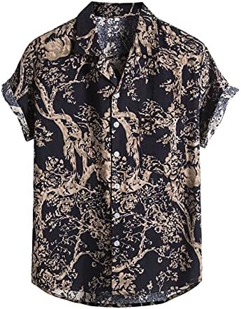 WYBAXZ/ Мъжки Хавайска Риза с къс ръкав и Тропически принтом, Ежедневни Шарени Ризи с Отложным яка Отпред и