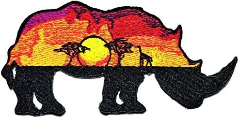 Умама Кръпка Комплект от 3 Диви Животни Горски Носорог Желязна Пришивная Апликация Петна Носорог Залез Карикатура на