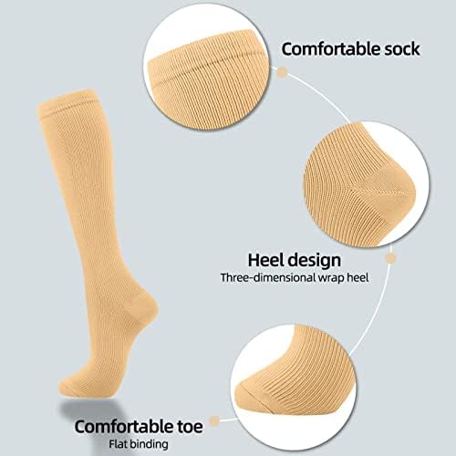 Компресия чорапи 7 Двойки за Жени И Мъже, Компресия Чорапи до Коляното за Разширени Вени, за бременни (Бежово, S)