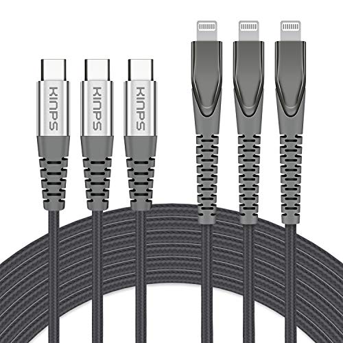 Сертифициран KINPS ПФИ кабел за зареждане от USB C до Гръмотевична Fast (3 комплекта), съвместим с iPhone