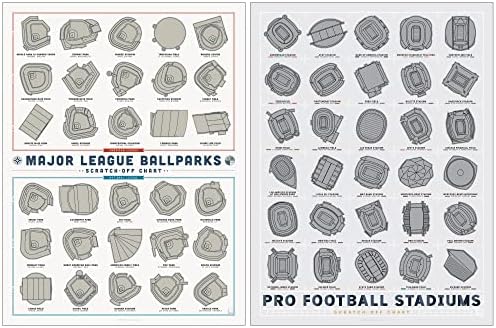 Поп чарт | Скреч постер на бейзбол и на футболен стадиони В две опаковки | Два художествени принта с размер 12