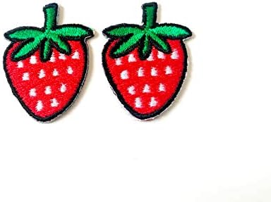 Комплект от 2 Малки мини-червените няма ягодово ивици с приятен плодов модел, бродирани ивици на утюге, за раници, дънкови облекла