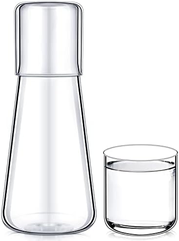 Potchen 850 мл Нощни Гарафа за вода със Стъклен набор, Нощен Гарафа за вода, Стъклена Гарафа с чаша, малка странична масичка,