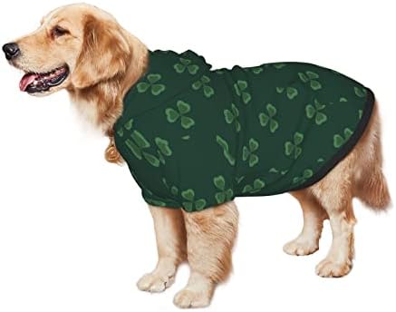 Hoody с качулка за голямо Куче, Зелени на цвят-Сейнт Патрик-Детелина, Дрехи за домашни любимци, Пуловер с Шапка, Мека
