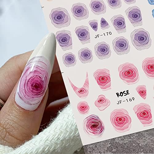 12 Листа Ретро U-Образна Цветни Розовите Обемни Воден Стикери за нокти, за Нокти-арт с Френския Модел на Рози за