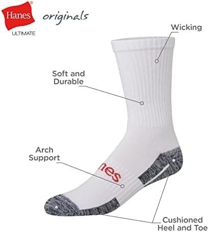 Мъжки чорапи Hanes Originals Ultimate, Чорапи за екипажа, Чорапи на щиколотках и без чорапи, 6 опаковки