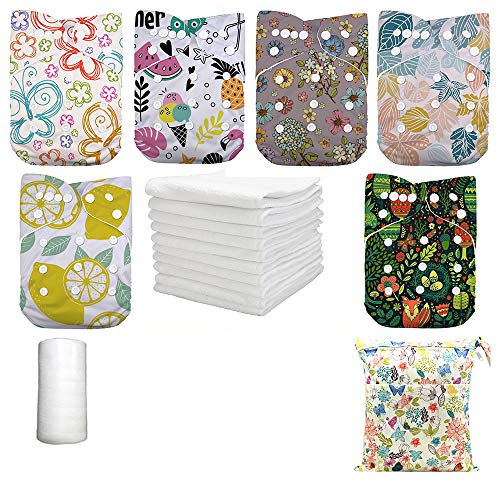 Тъканни Памперси на Nadia Bear, Регулируем Размер, Миещи, за Многократна употреба, за Малки Момичета и Момчета, 6 X +