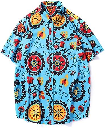 MCEDAR/ Мъжки Хавайска Риза и Къси Комплекти Дрехи за Почивка от 2 теми, Ежедневни, Плажни Костюми Копчета с Цветен Модел и Широкополыми Шапки