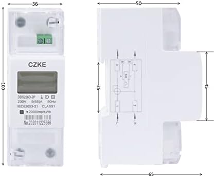 BUDAY DDS226D-2Т LCD монофазен брояч на енергия на Din-шина 65A 100A 220V 230V 50Hz 60Hz Внос Износ активна енергия кВтч (Цвят: 65A)