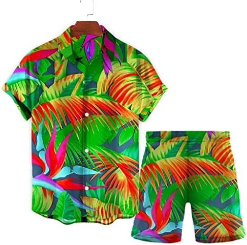 YCZDG / Мъжки костюм с къси ръкави за морски плаж, Лятна Ежедневни облекла за партита с принтом (Цвят: B размер: